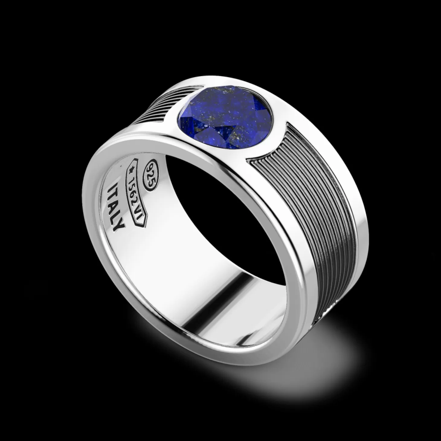 Zancan Gioielli Anello A Fascia Zancan In Argento Con Pietra Lapis Centrale.> Anelli