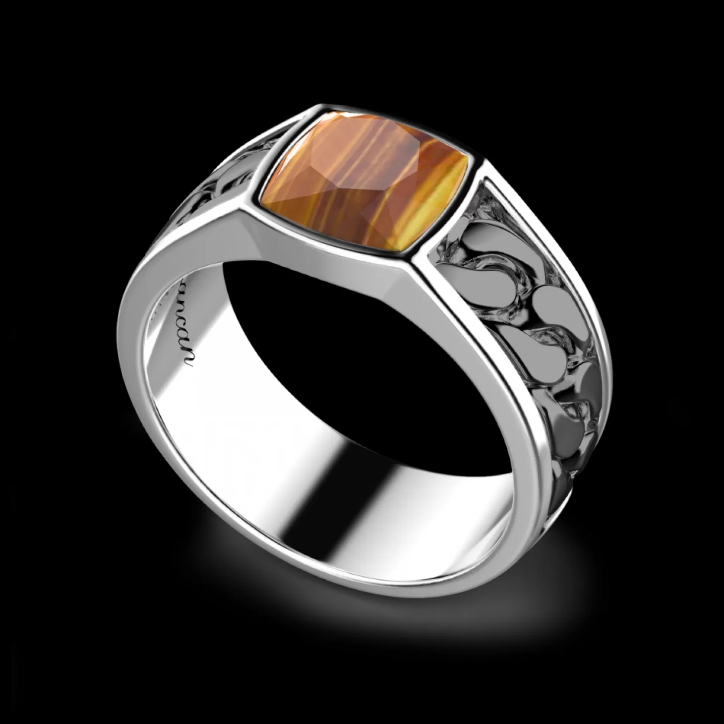 Zancan Gioielli Anello In Argento Bianco E Nero Con Occhio Di Tigre.> Anelli