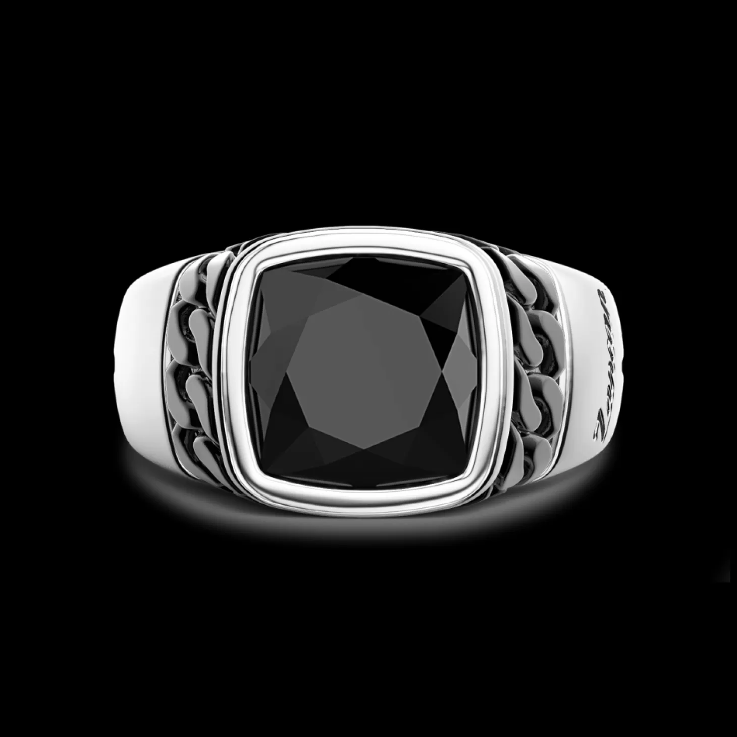 Zancan Gioielli Anello In Argento Bianco E Nero Con Onice Naturale.> Anelli
