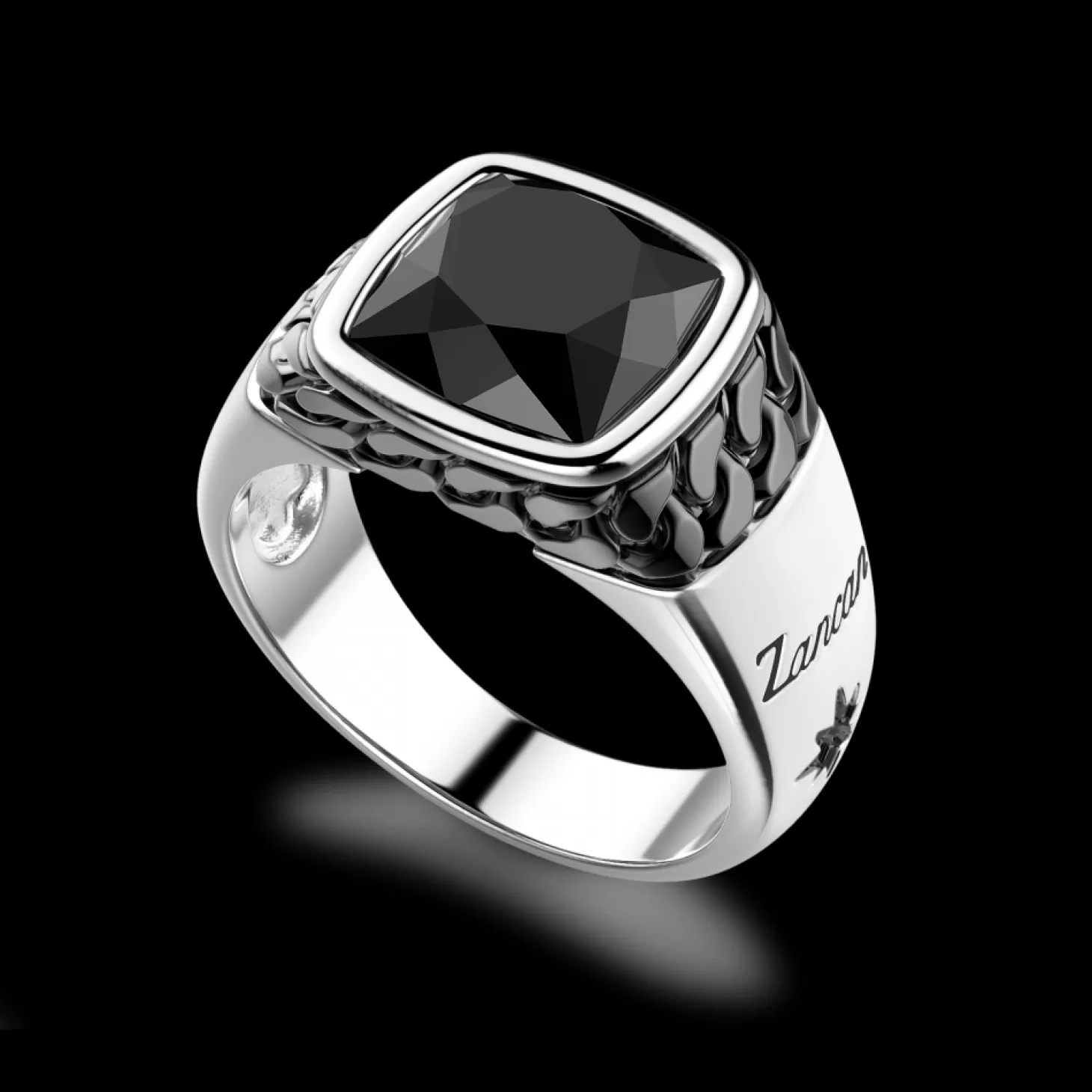 Zancan Gioielli Anello In Argento Bianco E Nero Con Onice Naturale.> Anelli