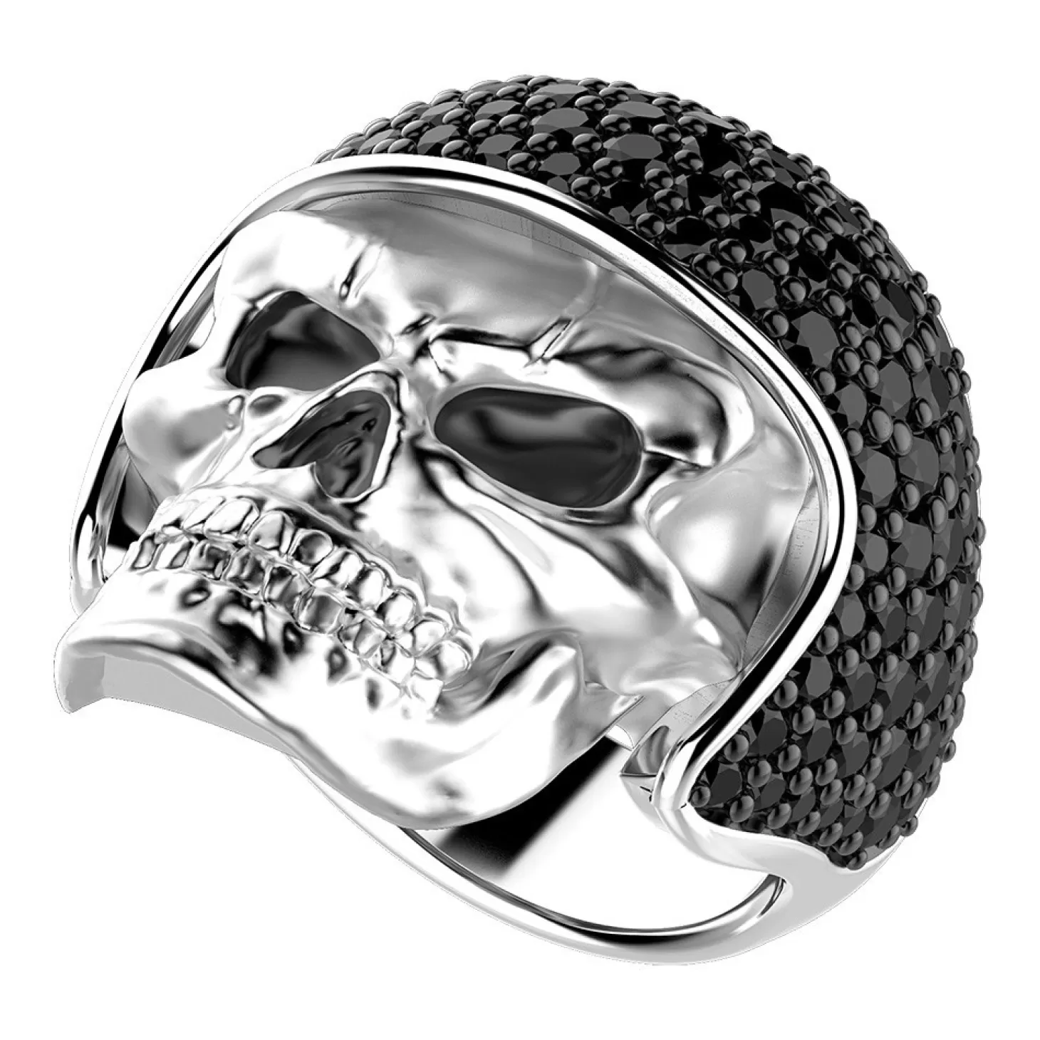 Zancan Gioielli Anello Zancan In Argento A Teschio Biker Con Pietre Nere.> Anelli