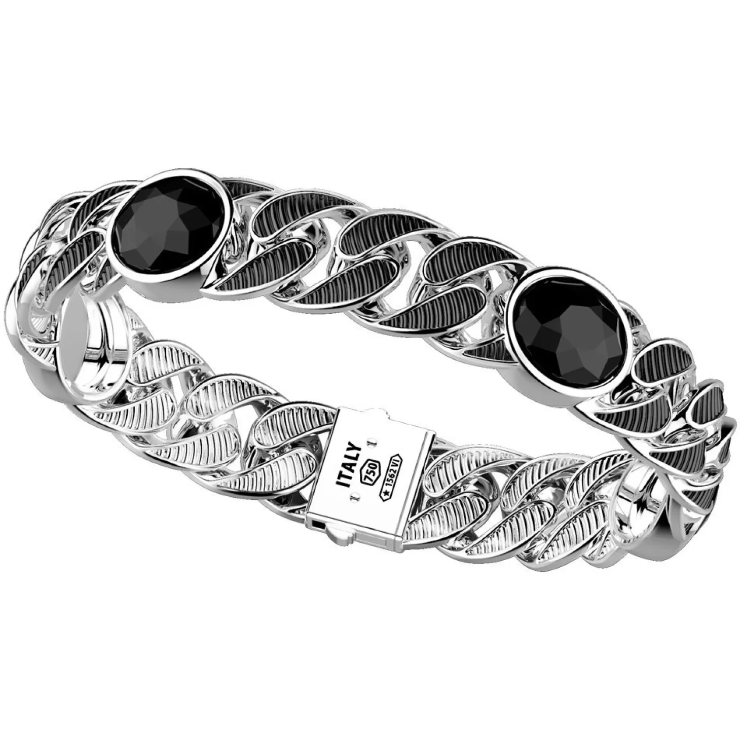 Zancan Gioielli Bracciale A Grumetta Larga Zancan In Argento Con Finitura Striata In Nero E Pietre Onice.> Bracciali