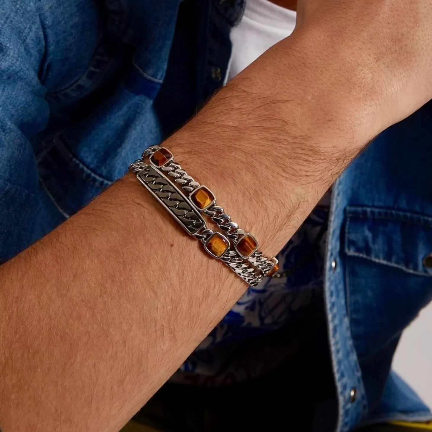 Zancan Gioielli Bracciale A Grumetta Zancan Con Targa E Pietra Occhio Di Tigre.> Bracciali
