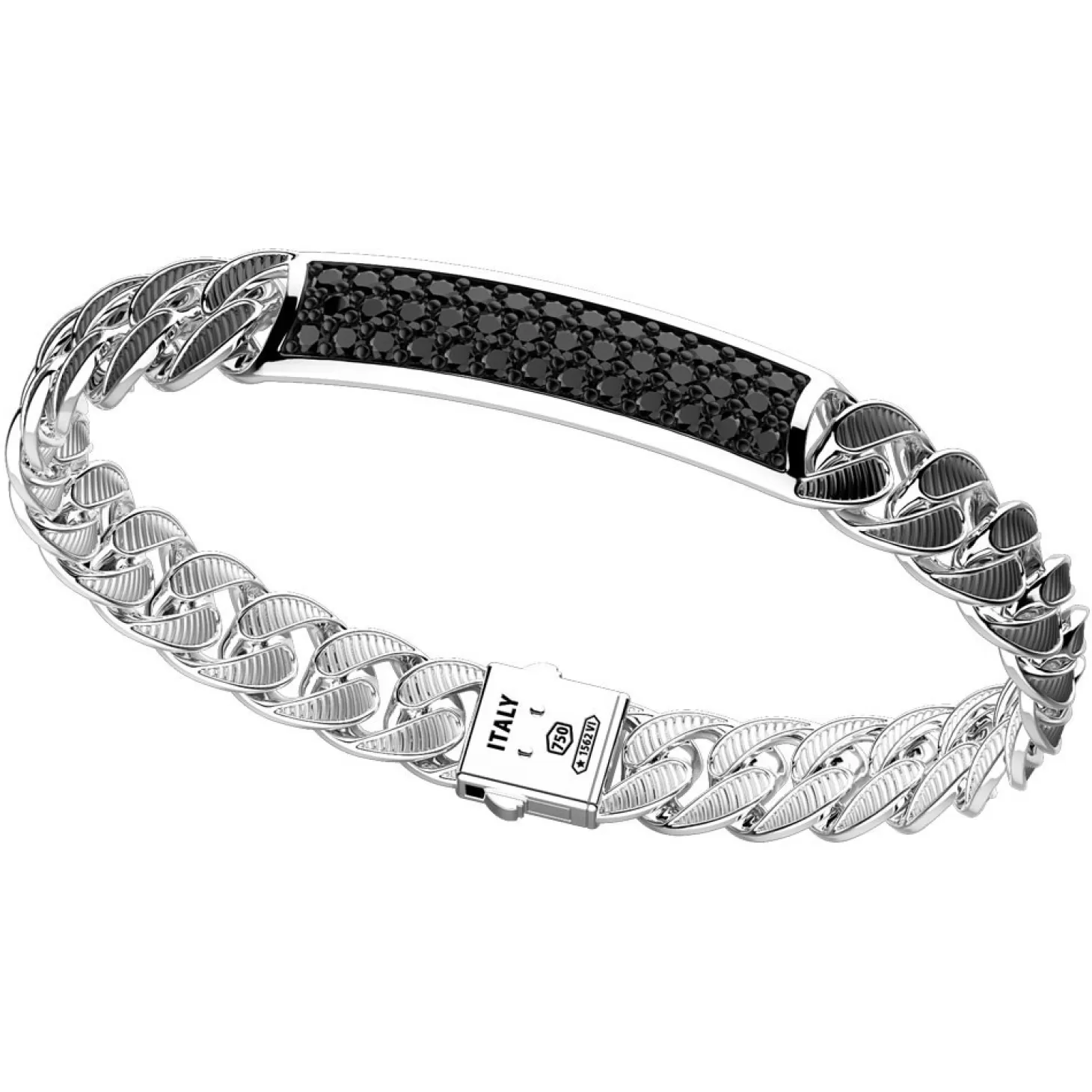 Zancan Gioielli Bracciale Grumetta Zancan In Argento Con Finitura Striatae Targa Con Pietre Nere.> Bracciali