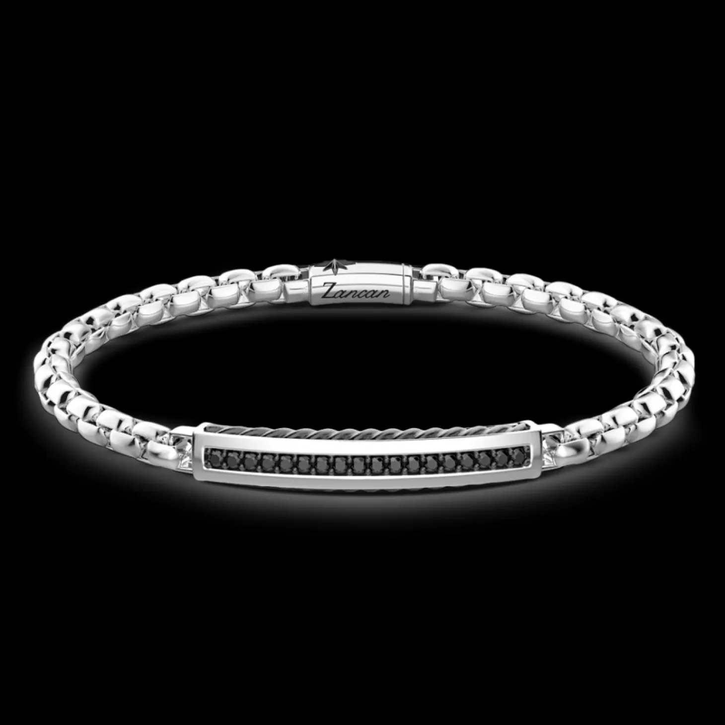 Zancan Gioielli Bracciale Zancan A Maglia Venezia In Argento Con Targa E Pietre Nere.> Bracciali