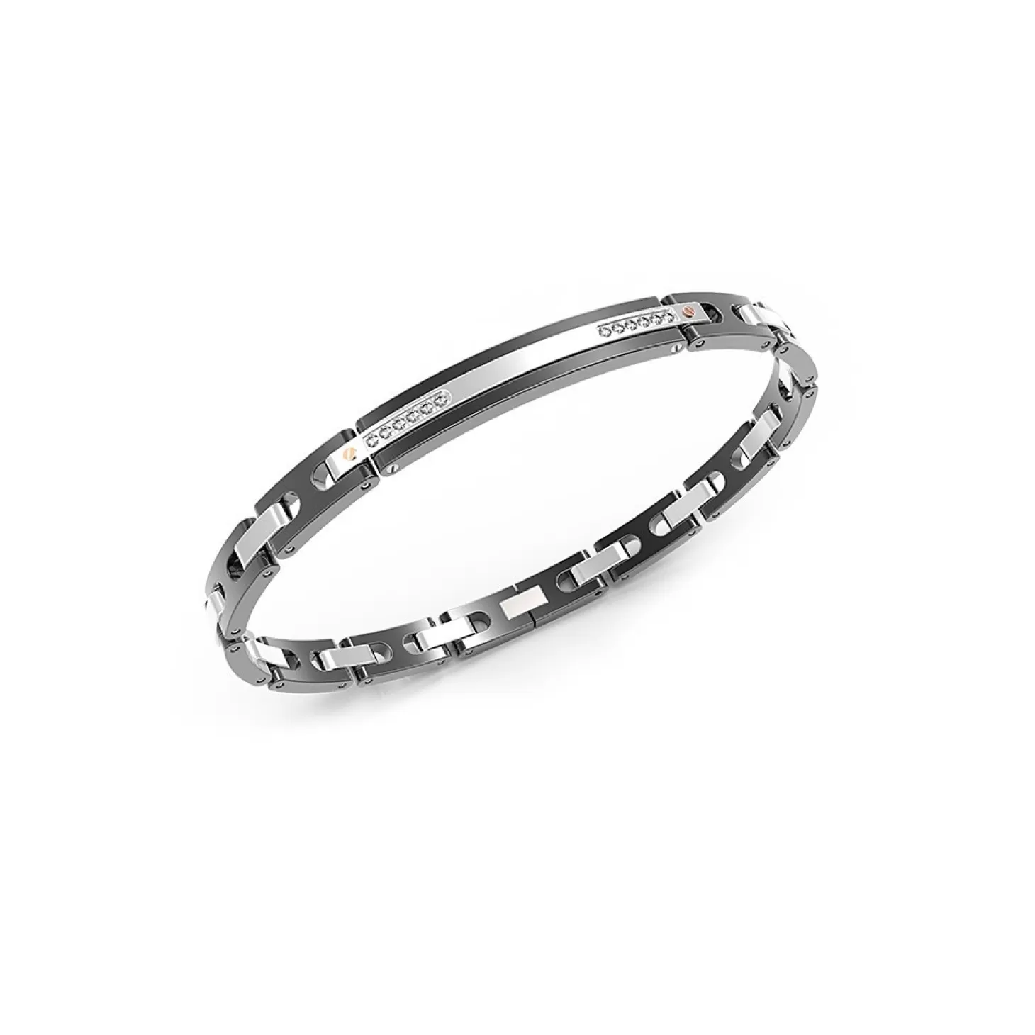 Zancan Gioielli Bracciale Zancan In Acciaio Nero E Zaffiri Bianchi.> Bracciali