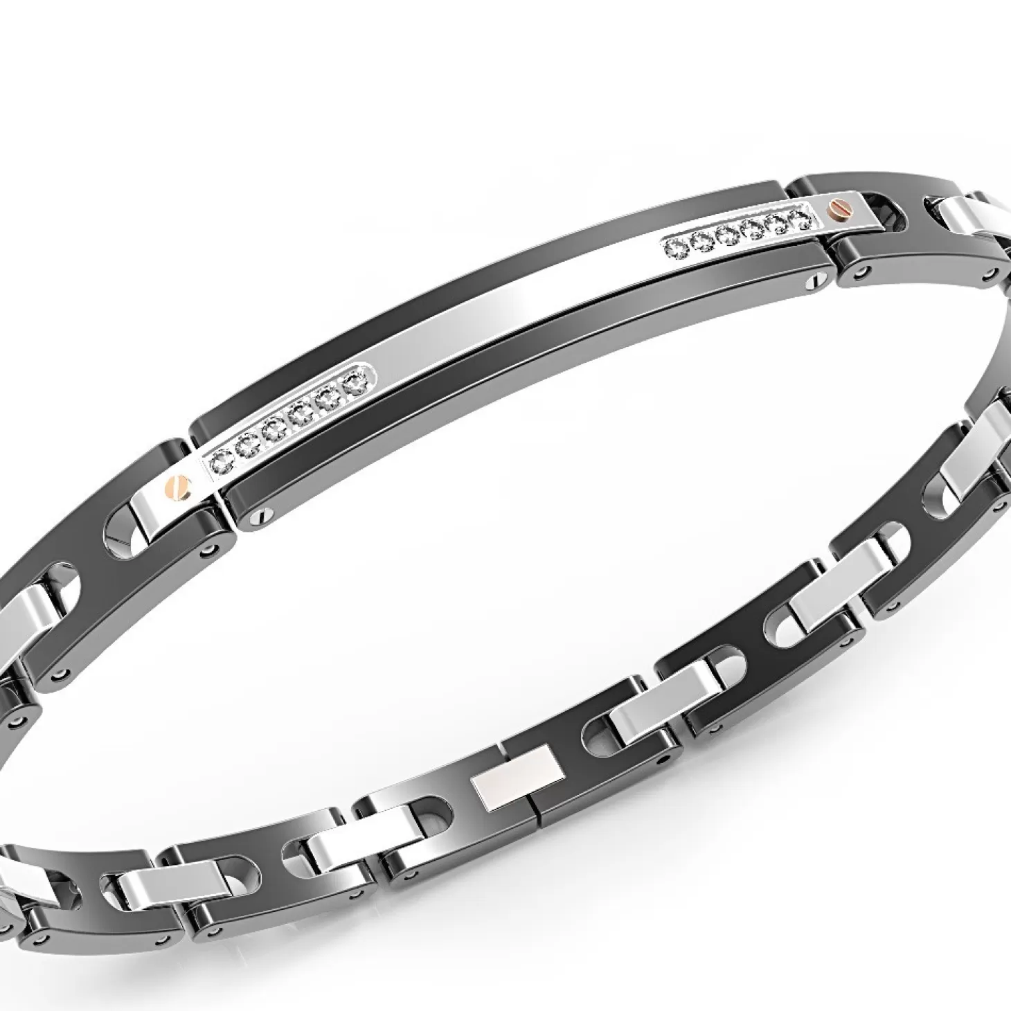 Zancan Gioielli Bracciale Zancan In Acciaio Nero E Zaffiri Bianchi.> Bracciali