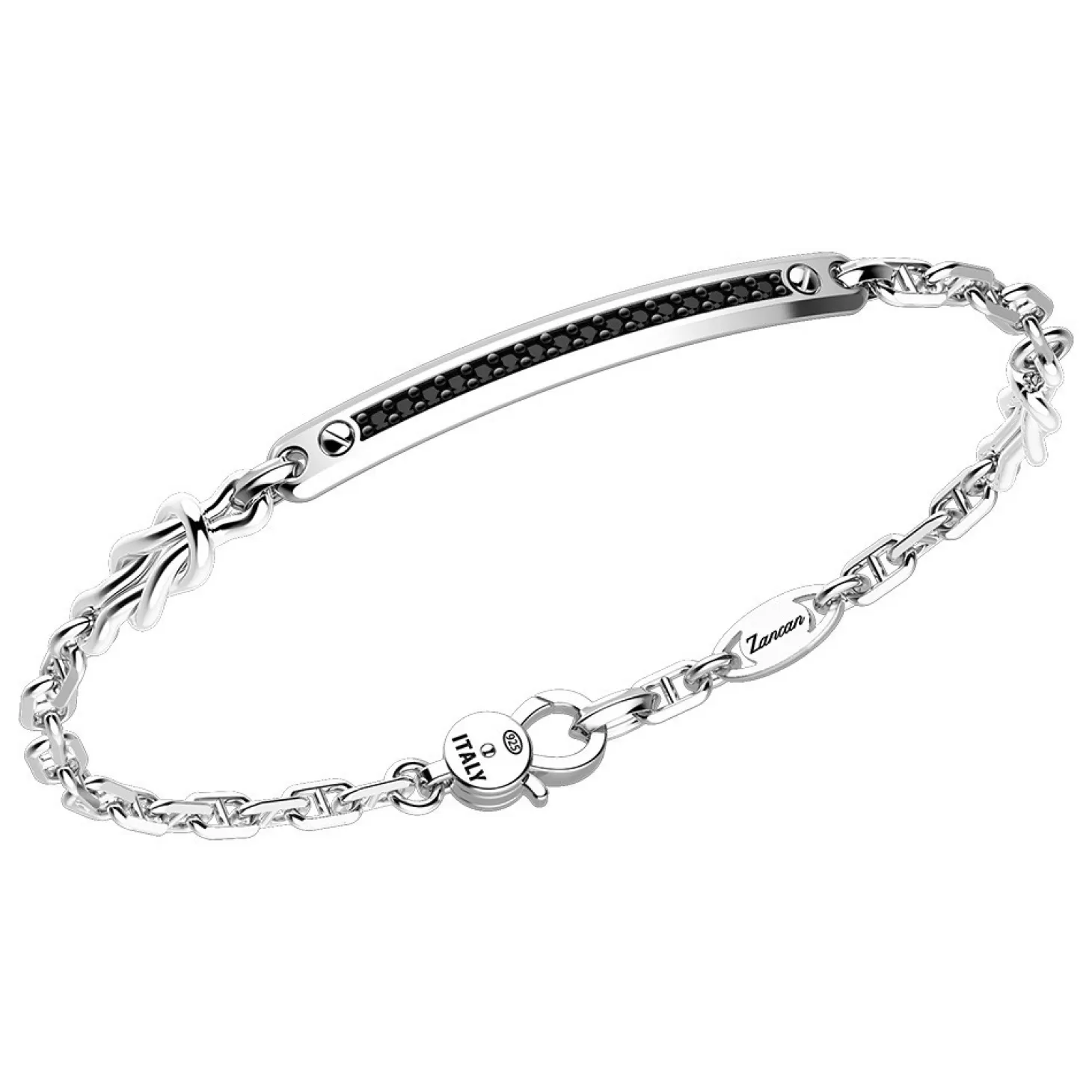 Zancan Gioielli Bracciale Zancan In Argento Con Targa E Pietre Nere.> Bracciali