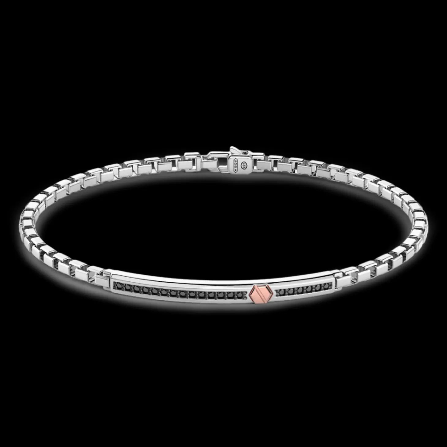 Zancan Gioielli Bracciale Zancan In Argento Con Targa, Pietre Nere E Vite In Oro Rosa.> Bracciali