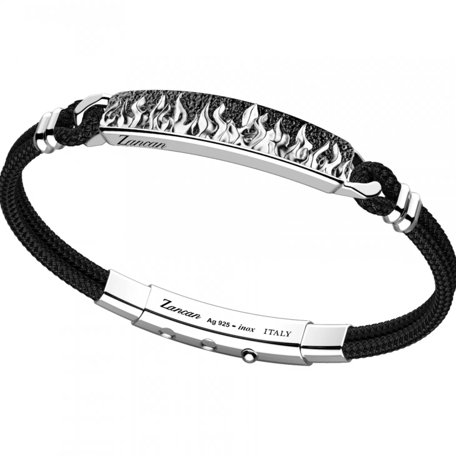 Zancan Gioielli Bracciale Zancan In Kevlar Con Targa In Argento Con Fiamme.> Bracciali