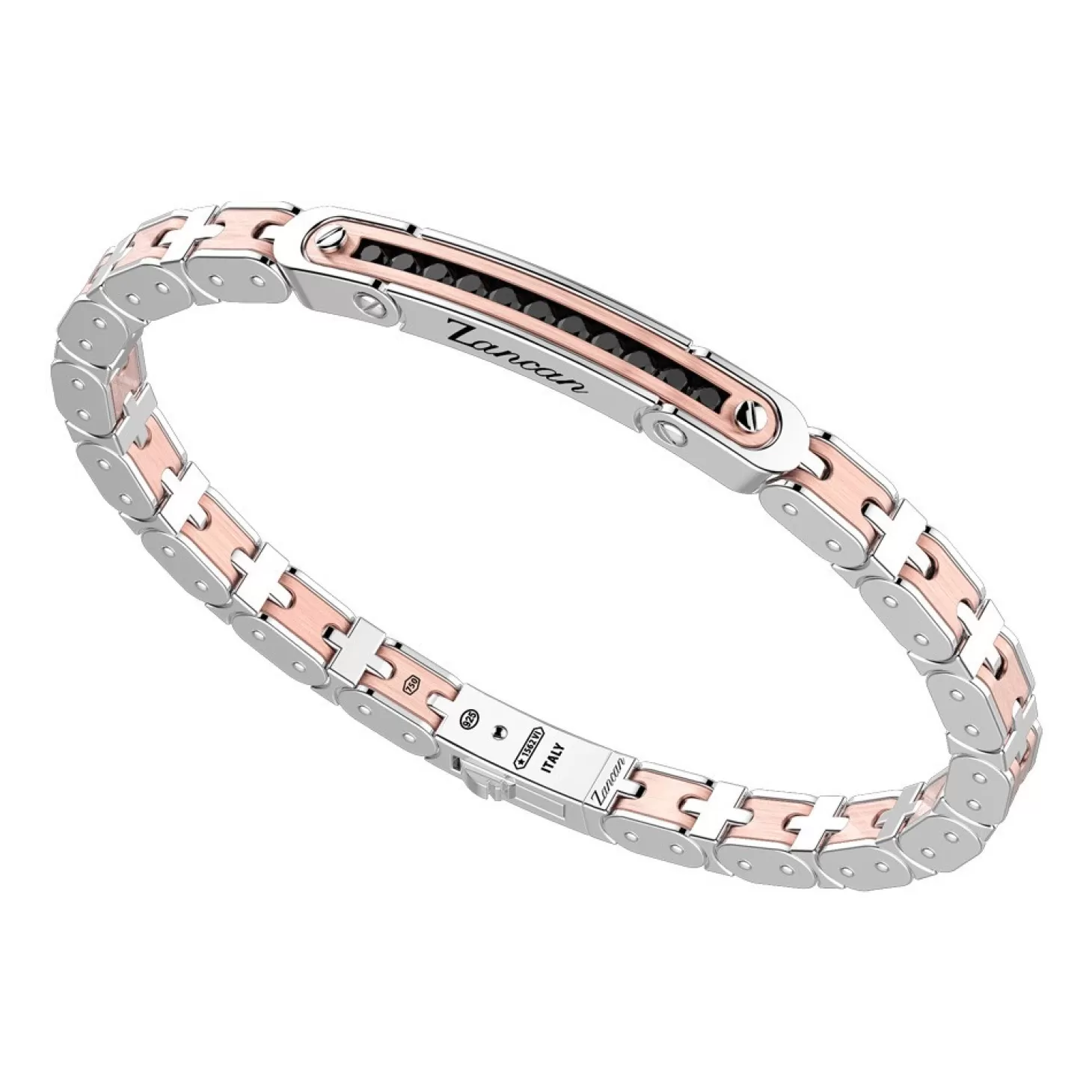 Zancan Gioielli Bracciale Zancan In Oro 18K Ed Argento Con Targa E Pietre Nere.> Bracciali