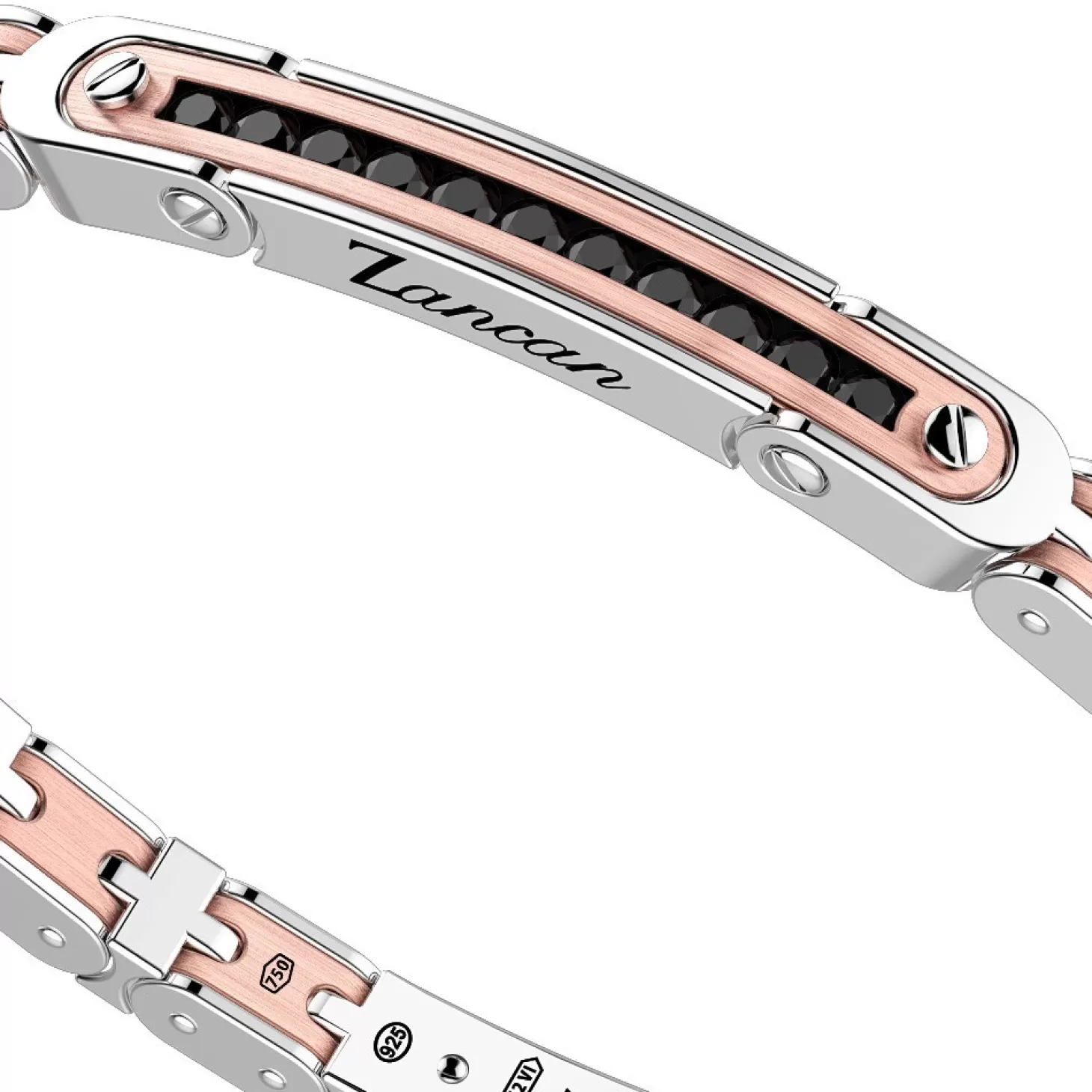 Zancan Gioielli Bracciale Zancan In Oro 18K Ed Argento Con Targa E Pietre Nere.> Bracciali