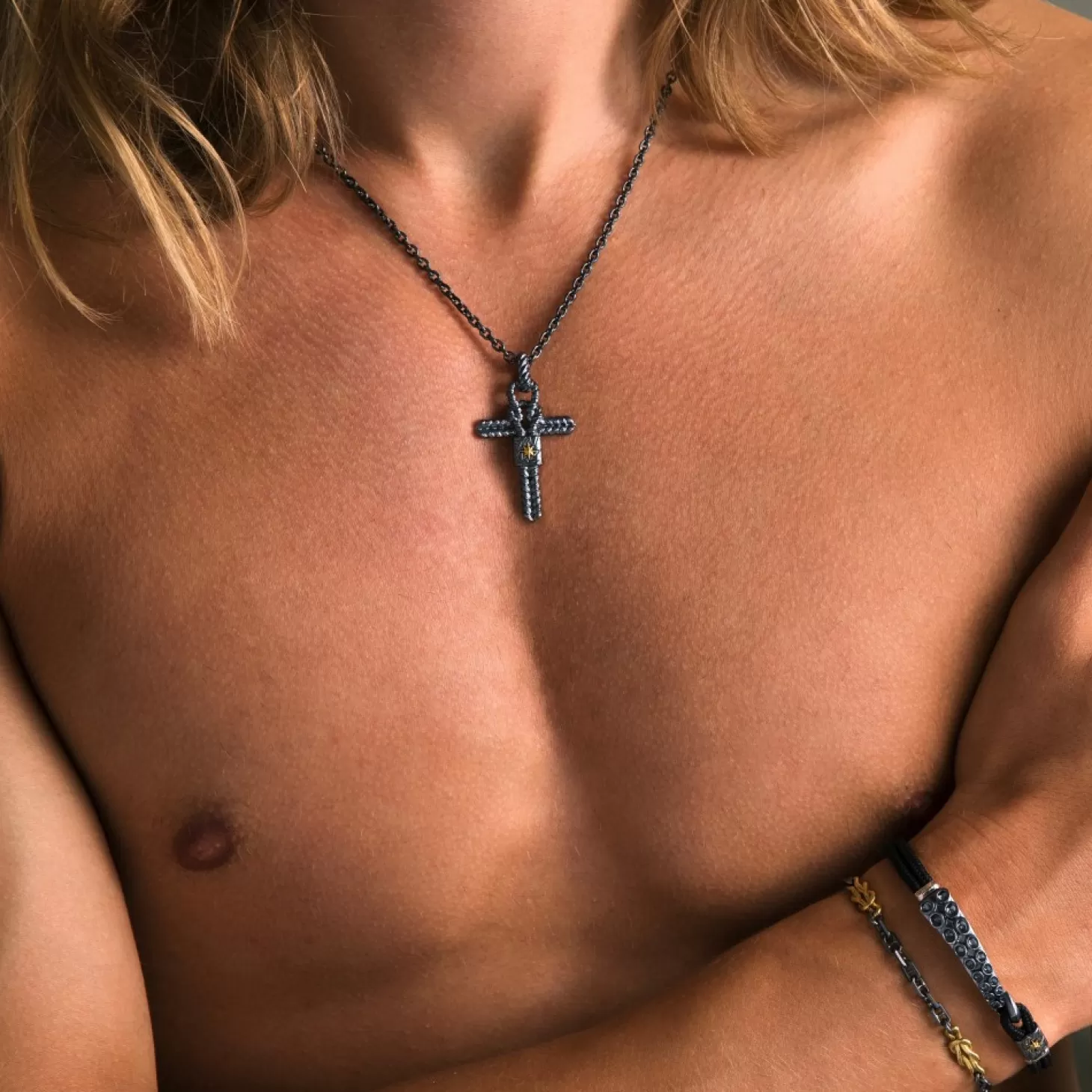 Zancan Gioielli Collana Zancan In Argento Brunito Con Pendente A Croce E Nodo Nautico.> Collane