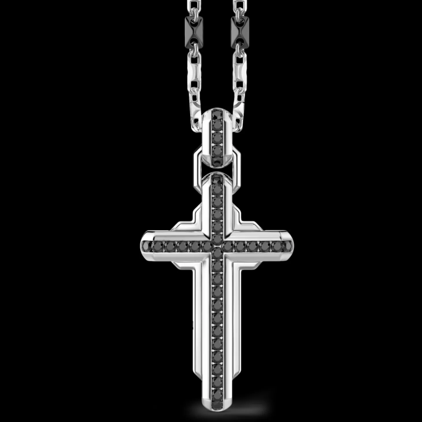 Zancan Gioielli Collana Zancan In Argento Con Pendente A Croce E Pietre Nere.> Collane