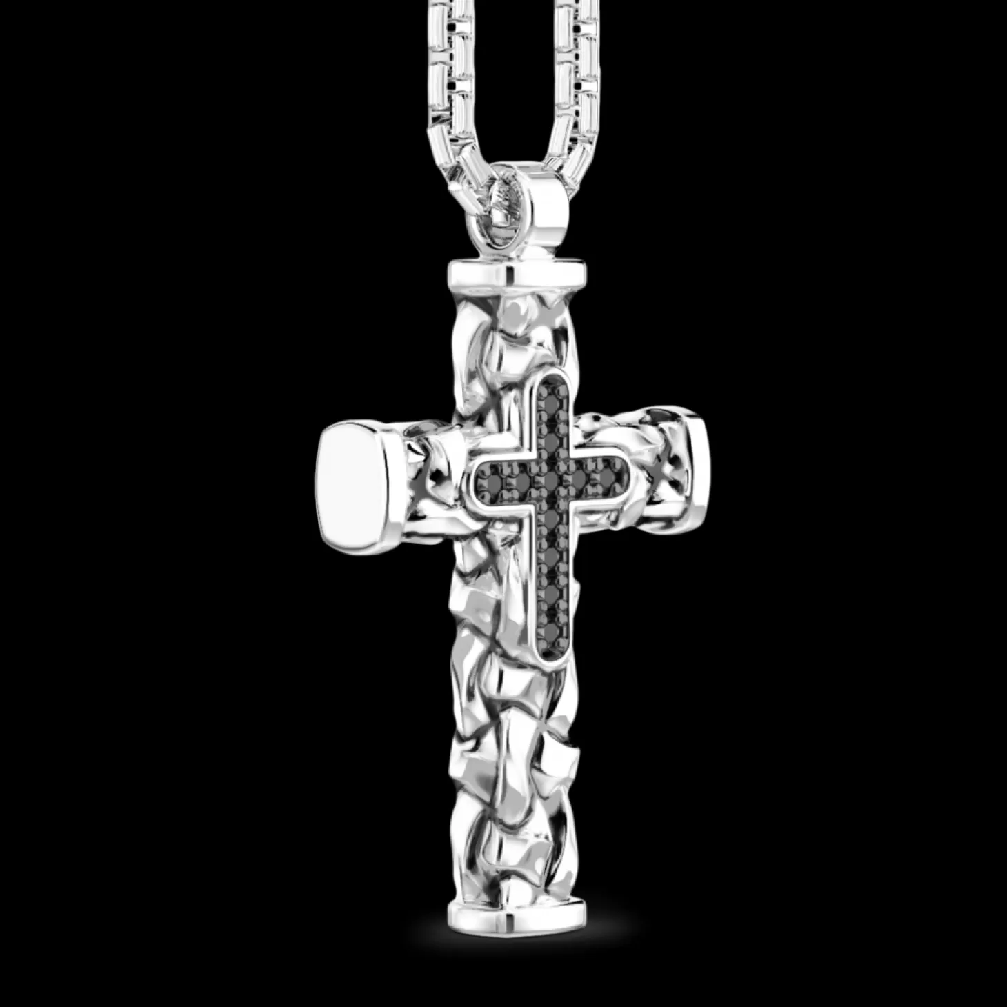 Zancan Gioielli Collana Zancan In Argento Con Pendente A Croce E Pietre Nere.> Collane