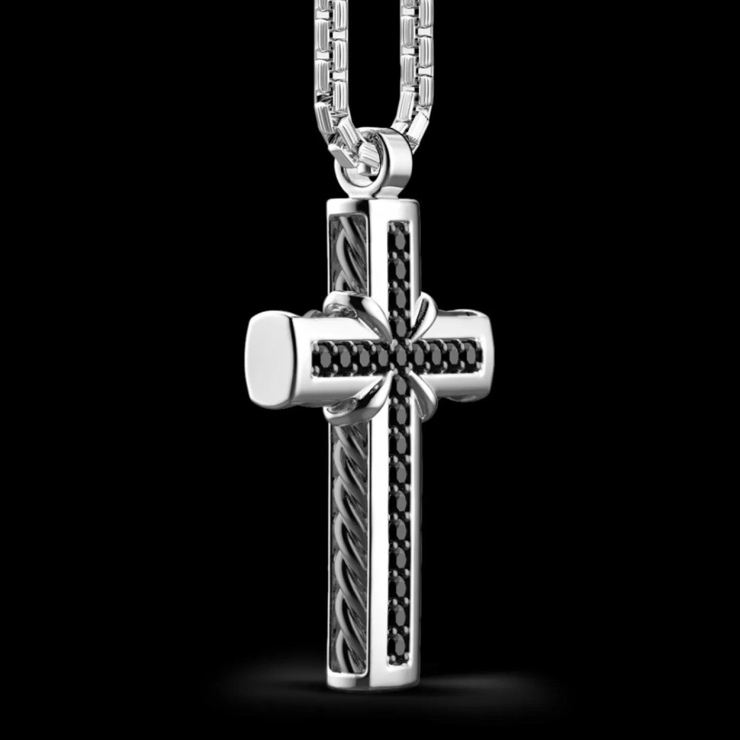 Zancan Gioielli Collana Zancan In Argento Con Pendente A Croce E Pietre Nere.> Collane