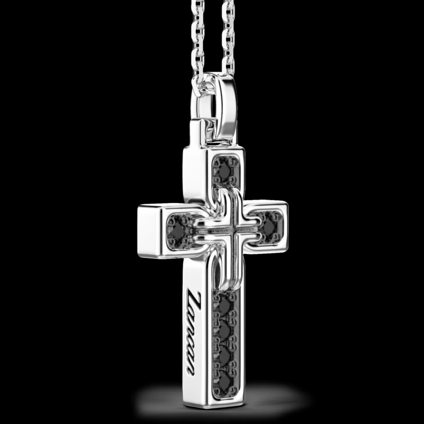 Zancan Gioielli Collana Zancan In Argento Con Pendente A Croce E Pietre Nere.> Collane