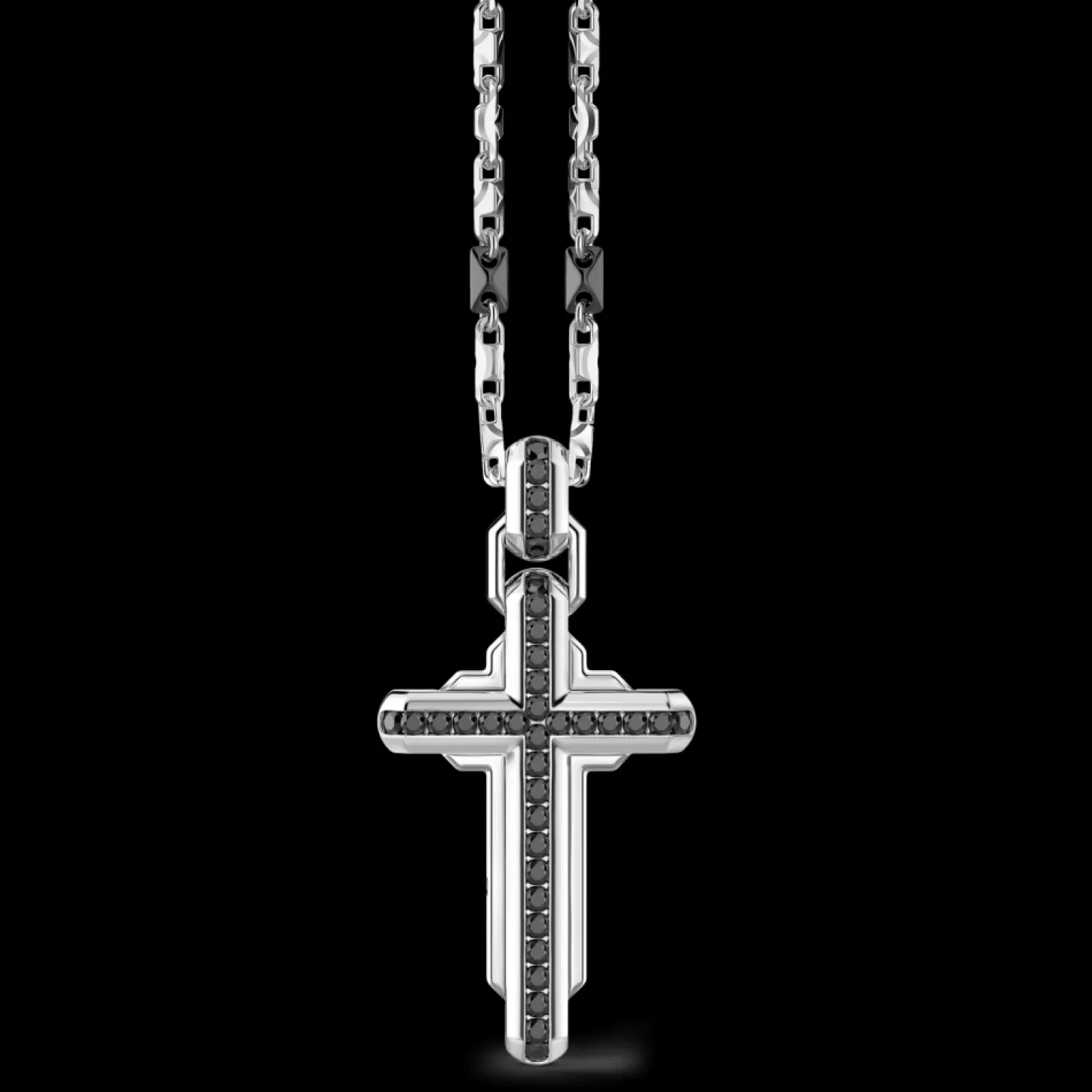 Zancan Gioielli Collana Zancan In Argento Con Pendente A Croce E Pietre Nere.> Collane