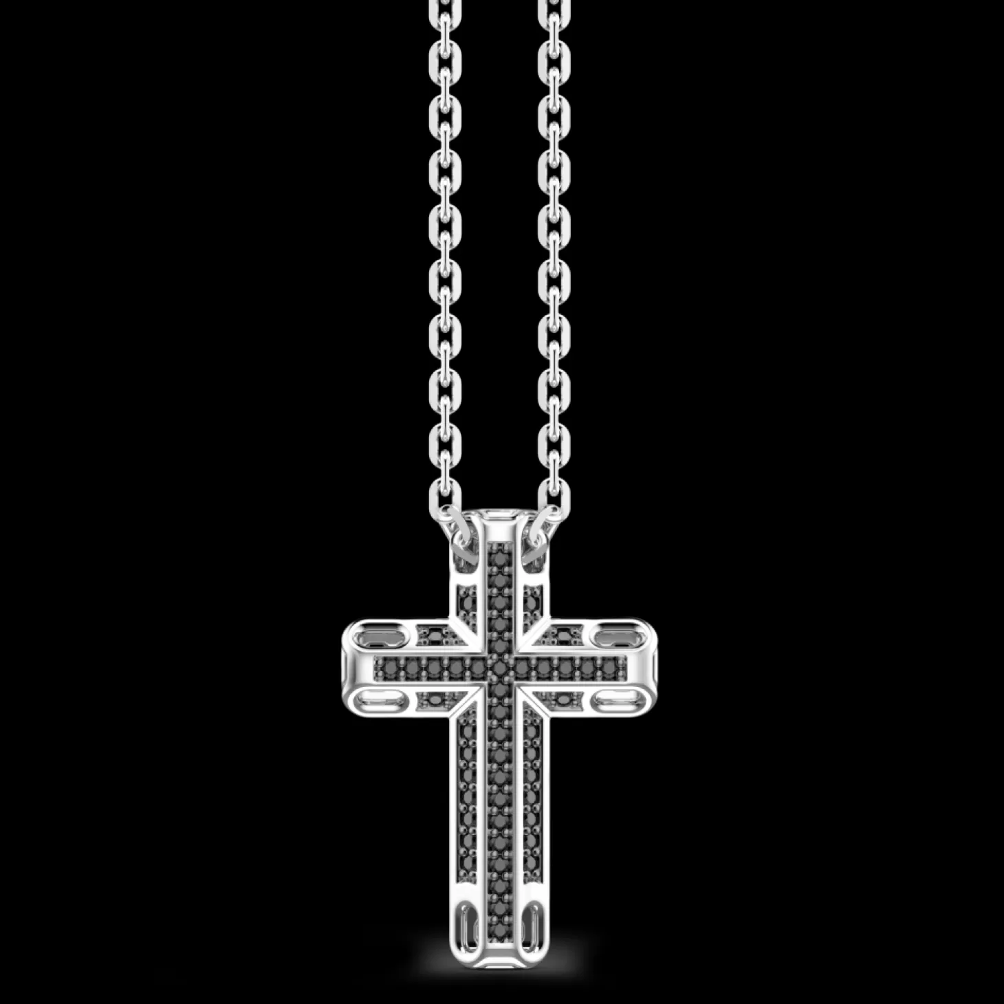 Zancan Gioielli Collana Zancan In Argento Con Pendente A Croce E Pietre Nere.> Collane