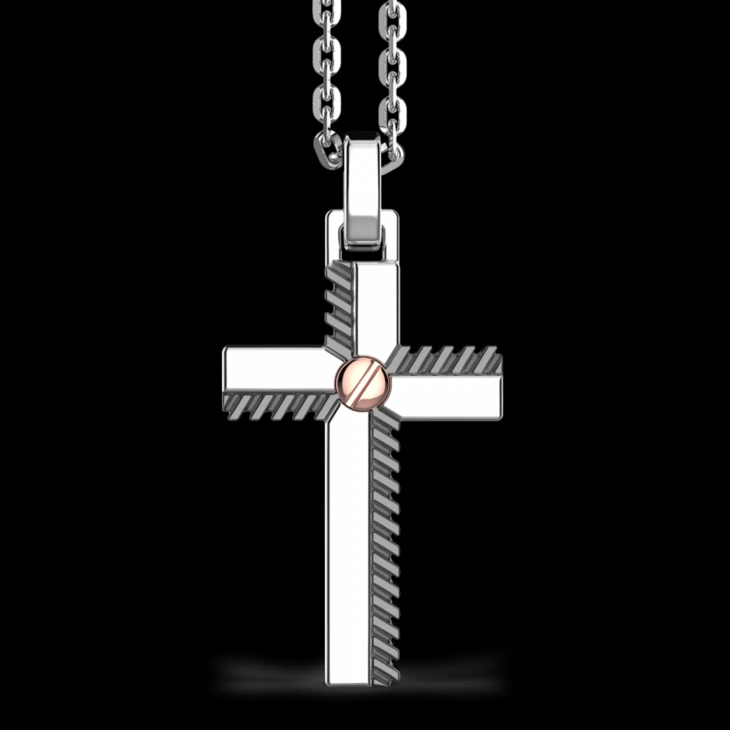 Zancan Gioielli Collana Zancan In Argento Con Pendente A Croce E Vite In Oro Rosa.> Collane