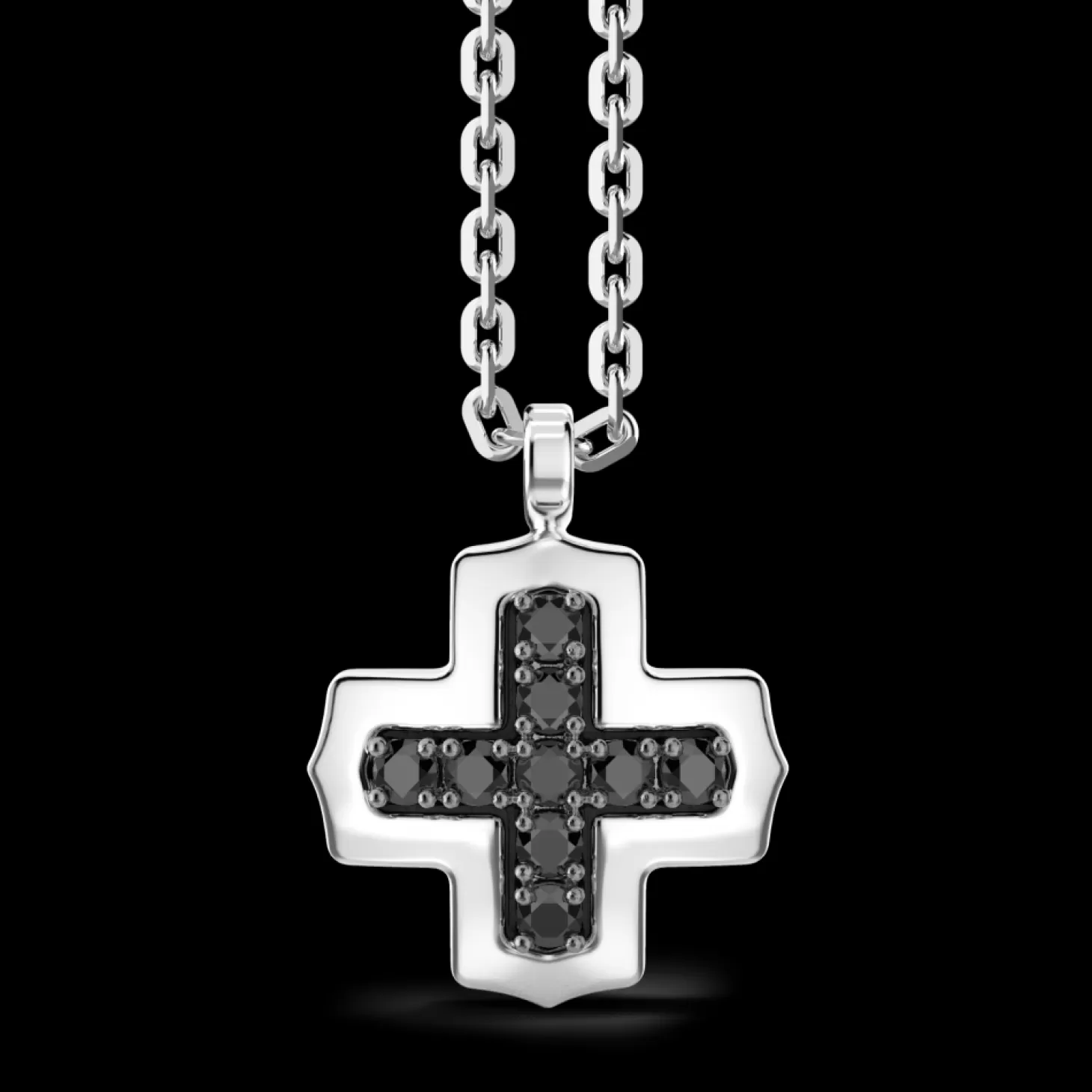 Zancan Gioielli Collana Zancan In Argento Con Pendente A Croce Greca E Pietre Nere.> Collane