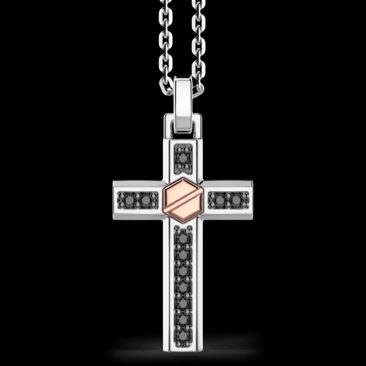 Zancan Gioielli Collana Zancan In Argento Con Pendente A Croce Vite In Oro Rosa E Pietre Nere.> Collane