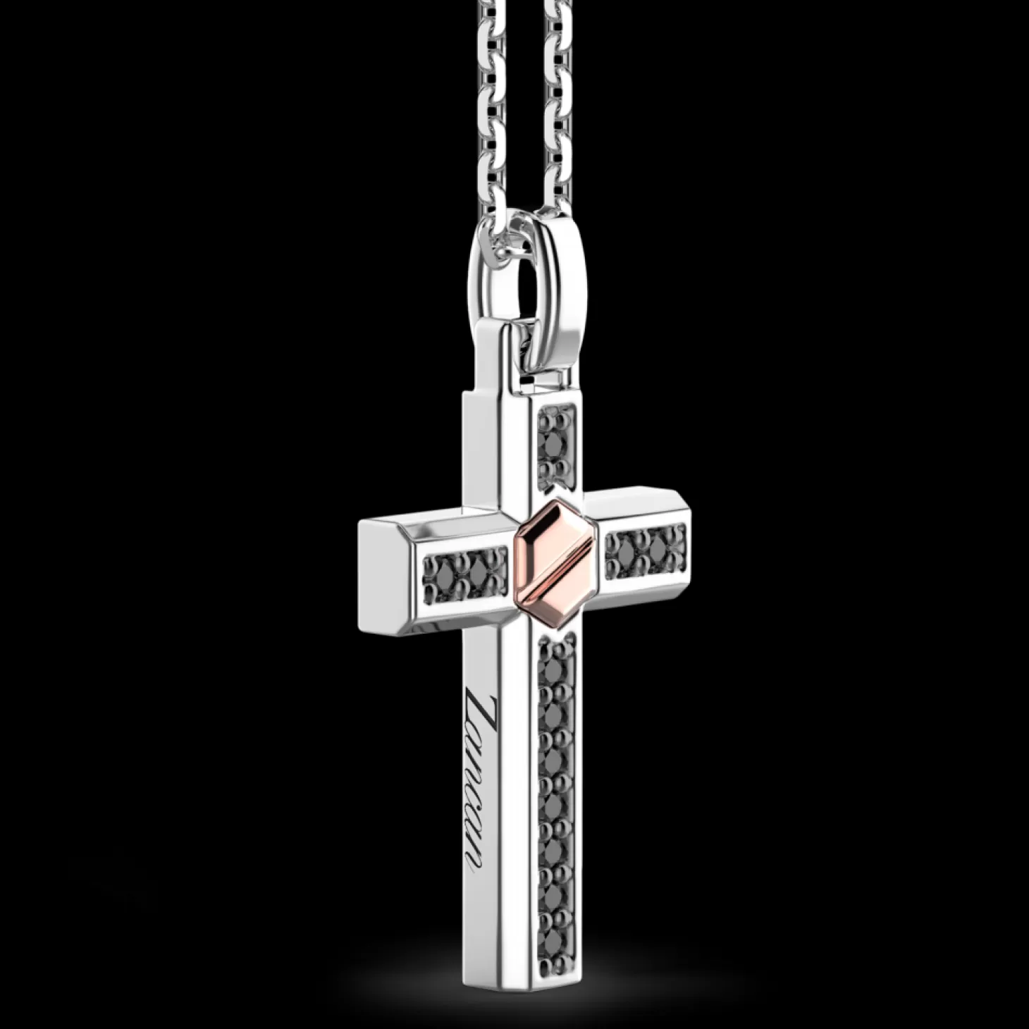Zancan Gioielli Collana Zancan In Argento Con Pendente A Croce Vite In Oro Rosa E Pietre Nere.> Collane