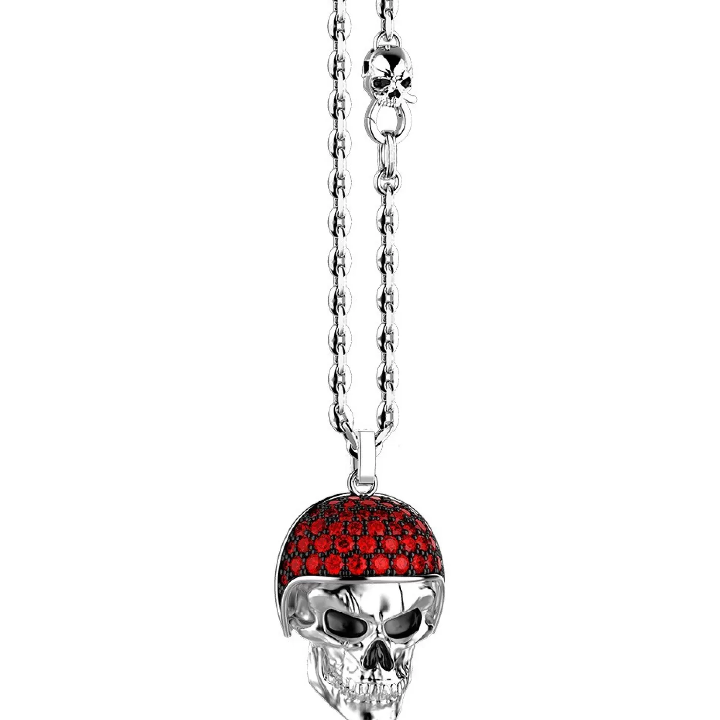 Zancan Gioielli Collana Zancan In Argento Con Pendente Teschio Biker Con Pietre Rosse.> Collane