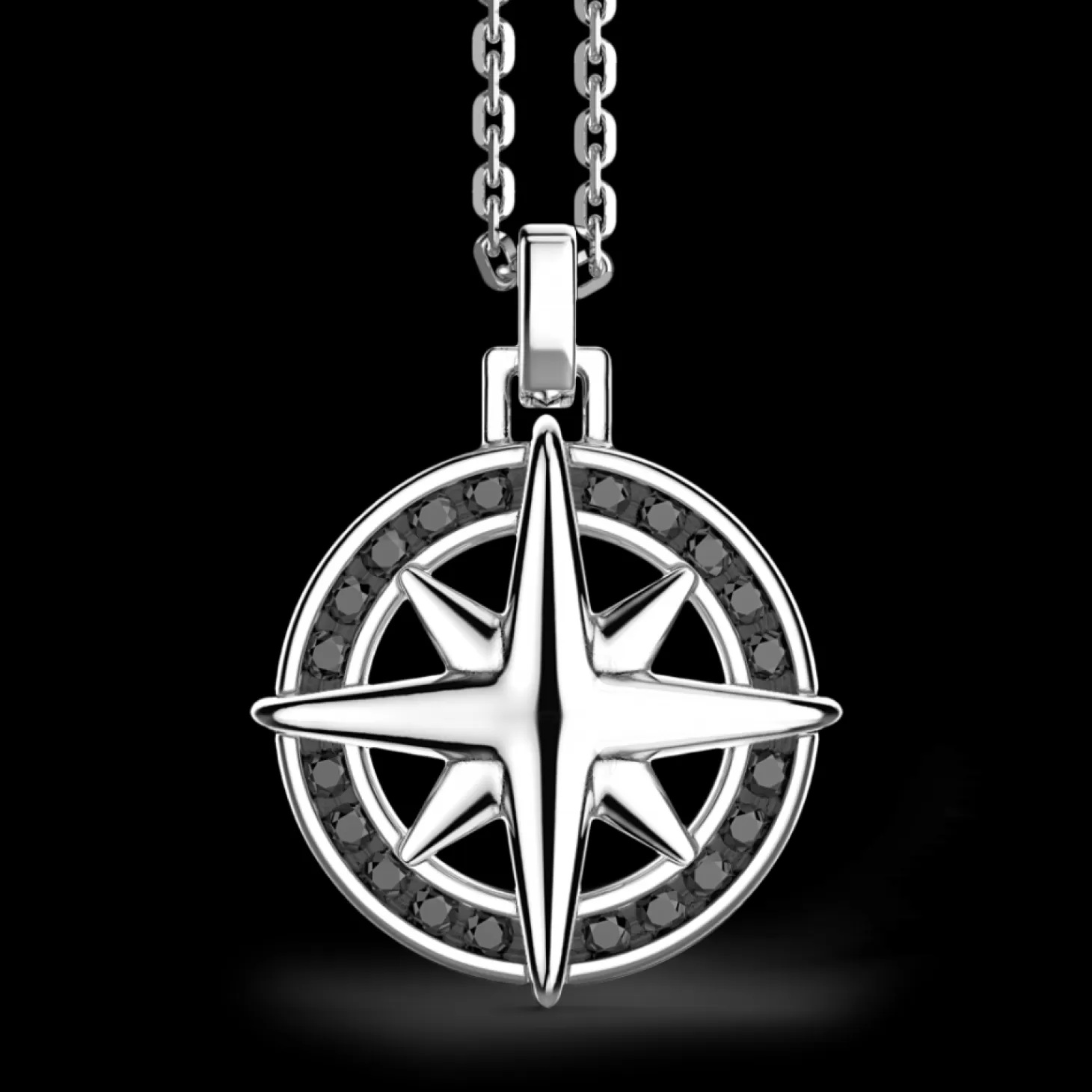 Zancan Gioielli Collana Zancan In Argento, Pendente A Rosa Dei Venti Con Pietre Nera> Collane