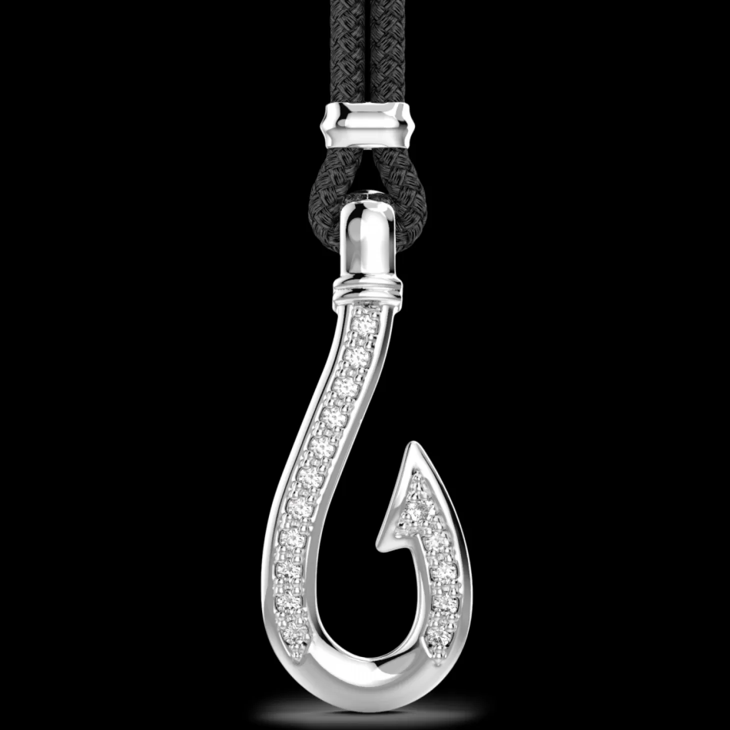 Zancan Gioielli Collana Zancan In Kevlar Con Pendente Ad Amo In Argento Con Pietre Bianche.> Collane