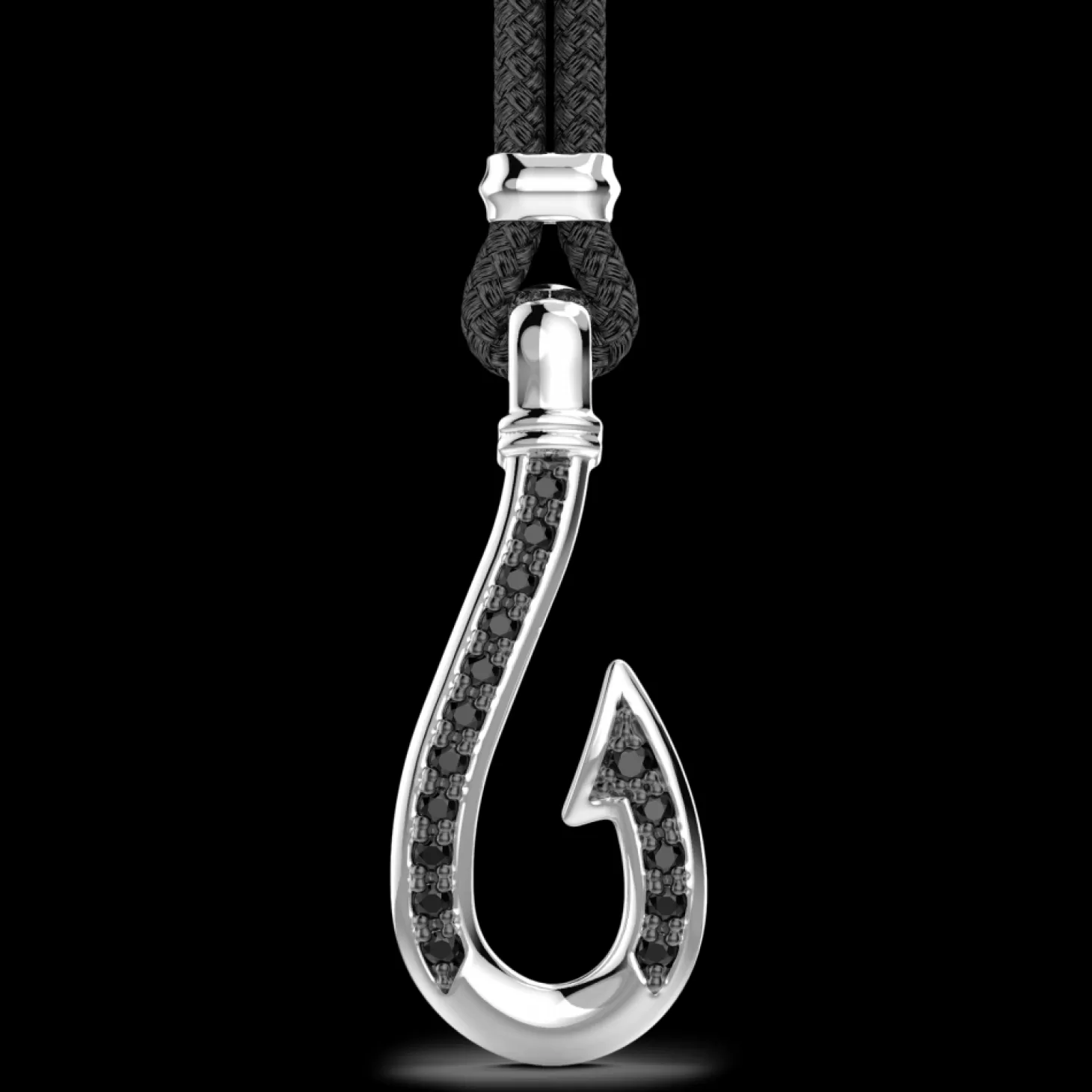 Zancan Gioielli Collana Zancan In Kevlar Con Pendente Ad Amo In Argento Con Pietre Nere.> Collane