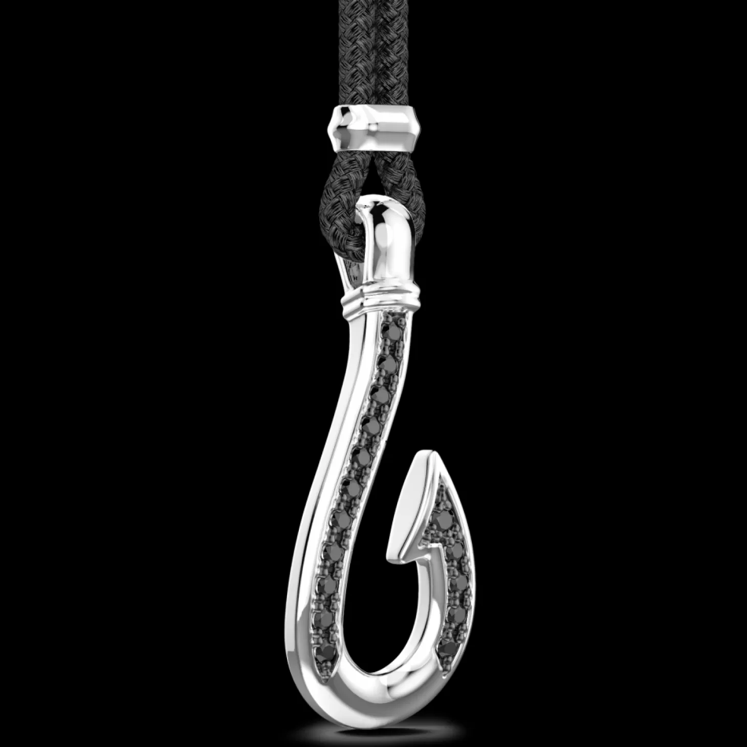Zancan Gioielli Collana Zancan In Kevlar Con Pendente Ad Amo In Argento Con Pietre Nere.> Collane