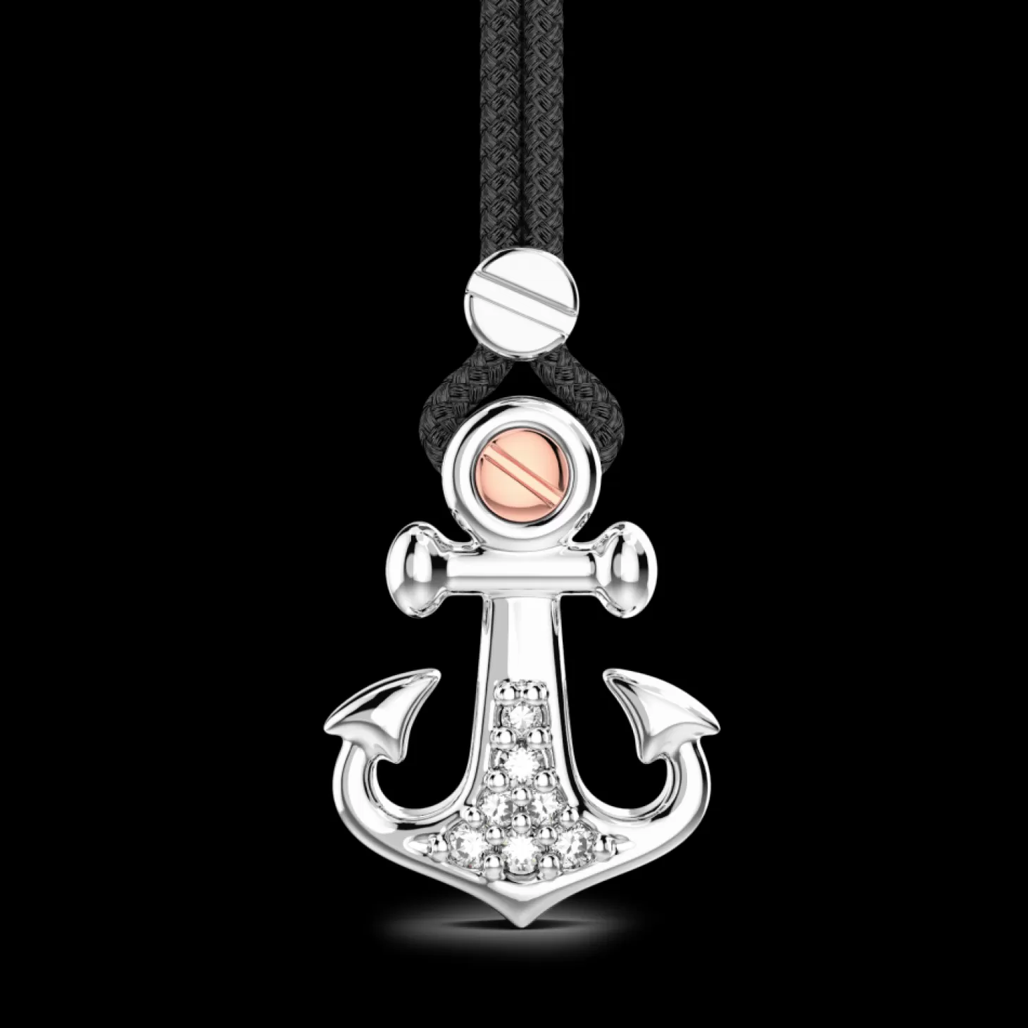 Zancan Gioielli Collana Zancan In Kevlar Con Pendente Ad Ancora In Argento E Pietre Bianche.> Collane