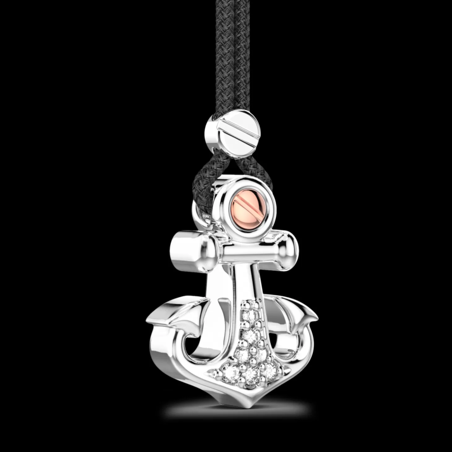 Zancan Gioielli Collana Zancan In Kevlar Con Pendente Ad Ancora In Argento E Pietre Bianche.> Collane