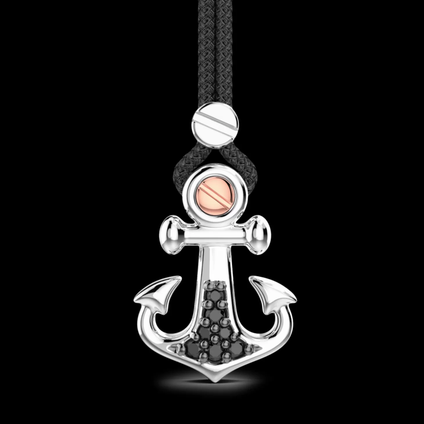 Zancan Gioielli Collana Zancan In Kevlar Con Pendente Ad Ancora In Argento E Pietre Nere.> Collane