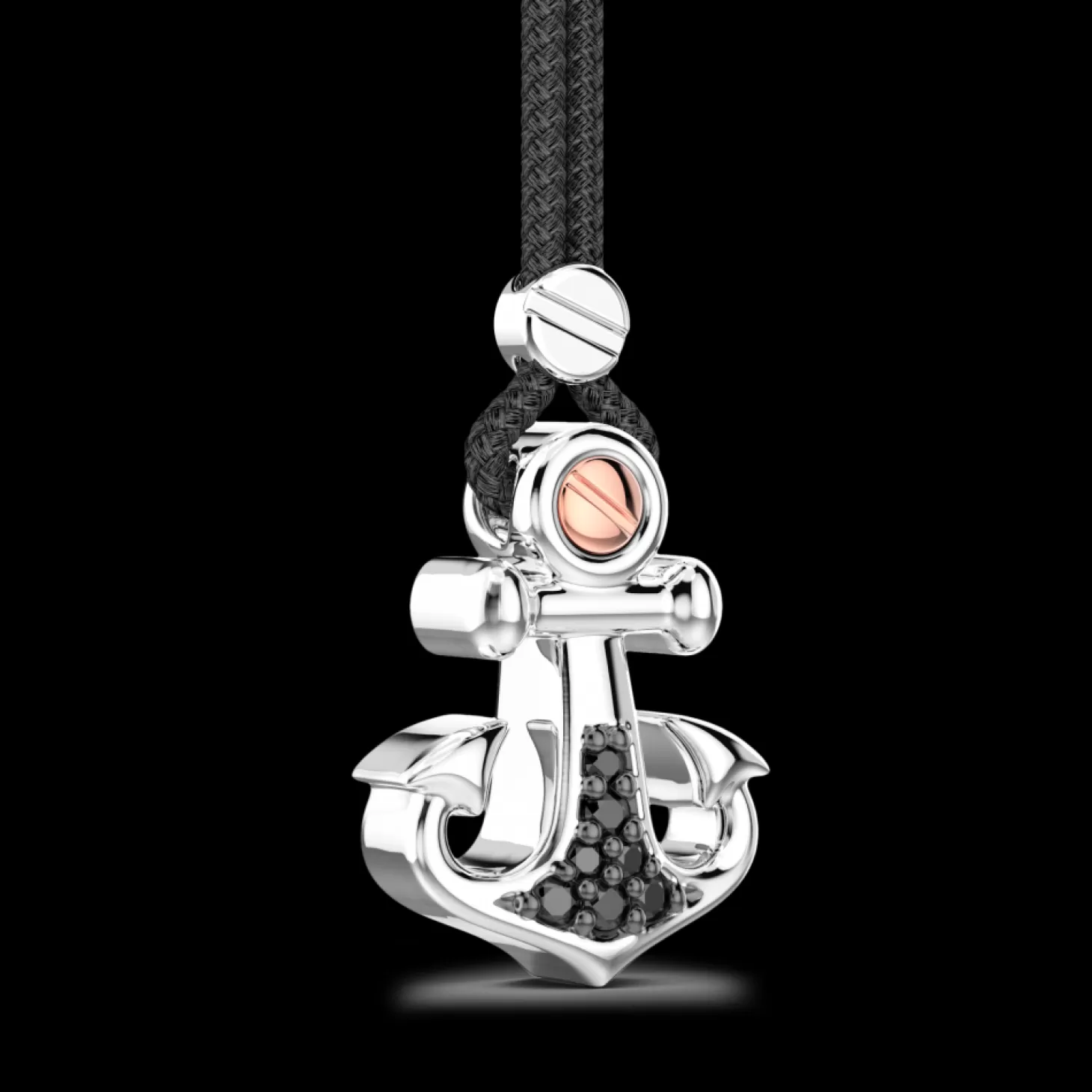 Zancan Gioielli Collana Zancan In Kevlar Con Pendente Ad Ancora In Argento E Pietre Nere.> Collane