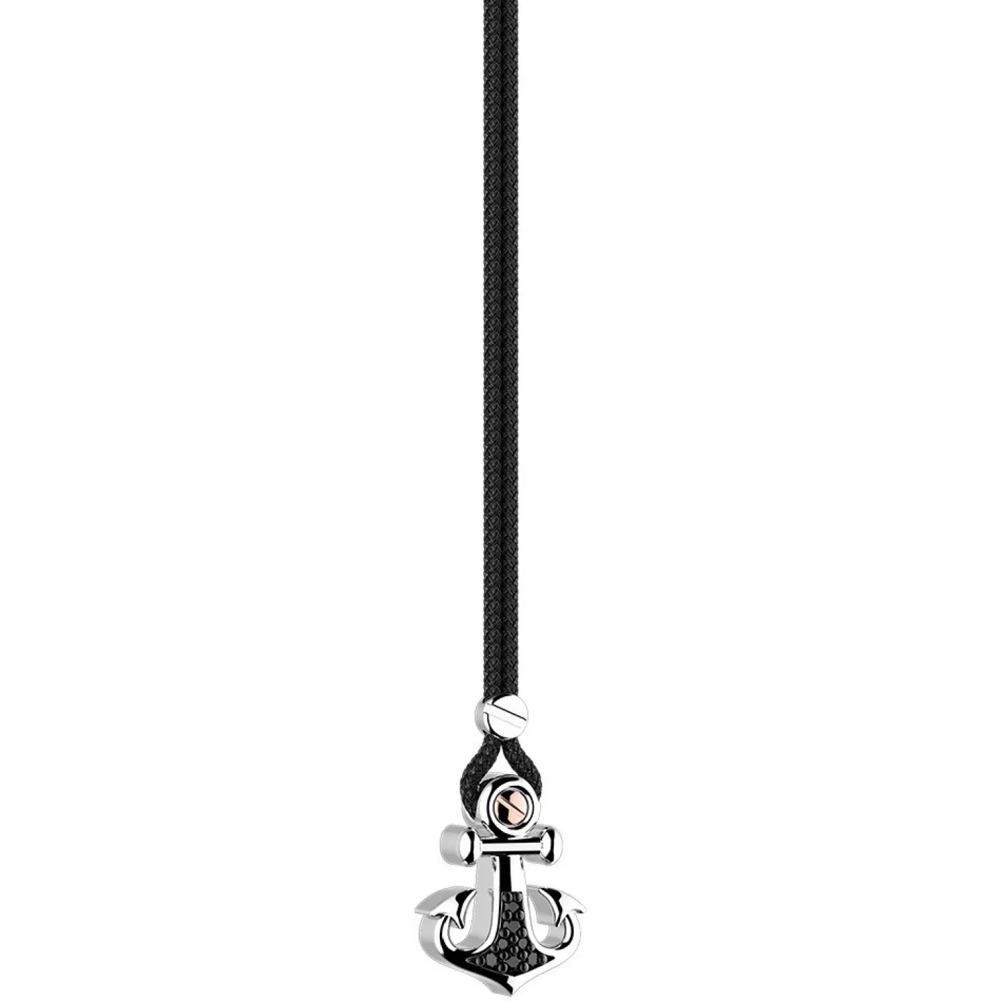 Zancan Gioielli Collana Zancan In Kevlar Con Pendente Ad Ancora In Argento E Pietre Nere.> Collane